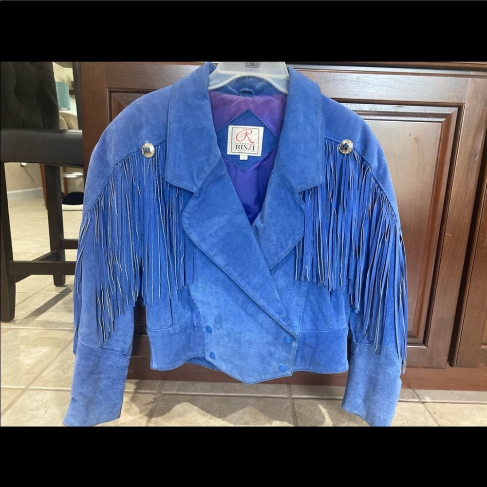 Vintage suede fringe blue jacket